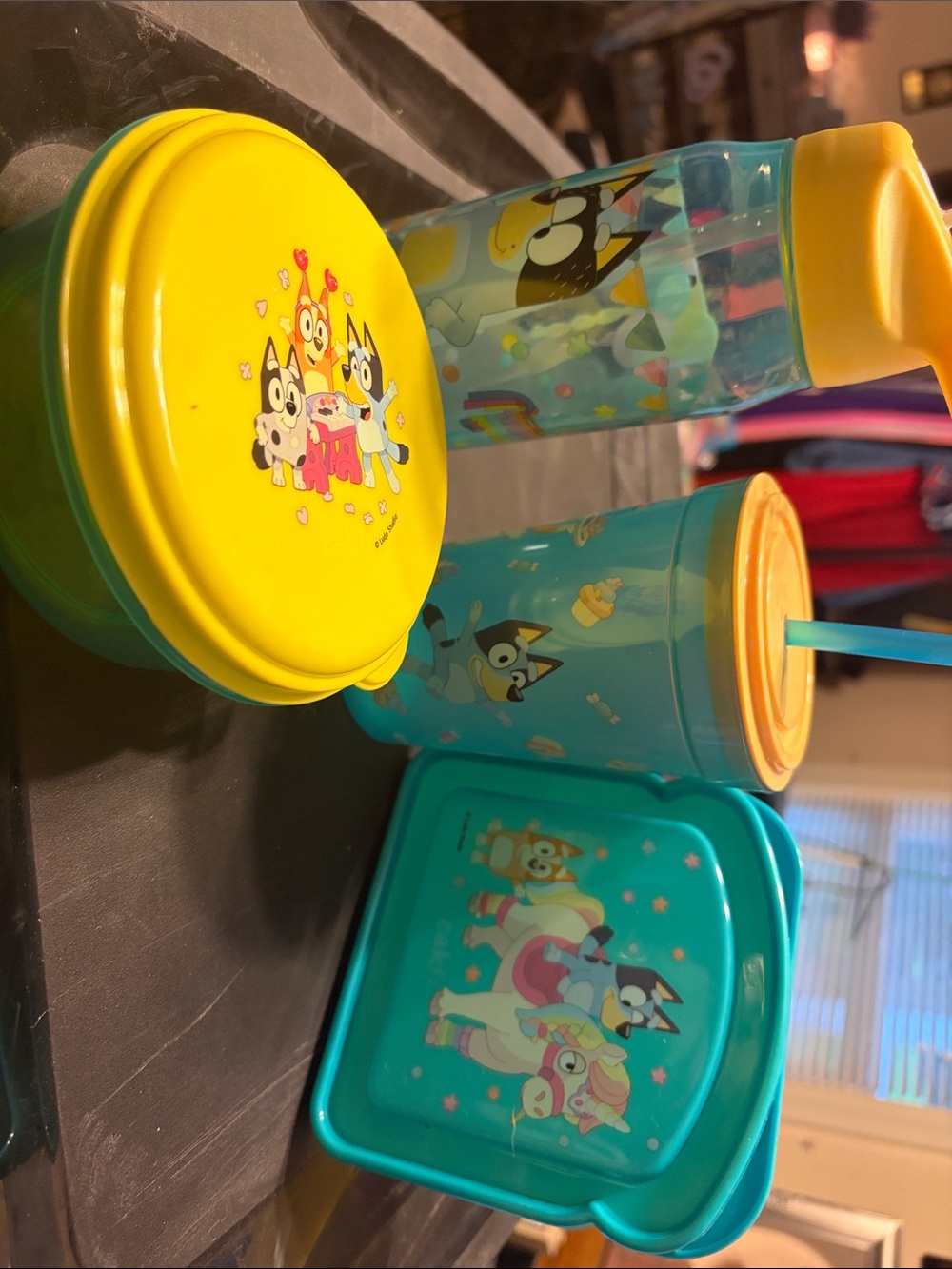 Kids Snack & Drink Set in Teal and Yellow